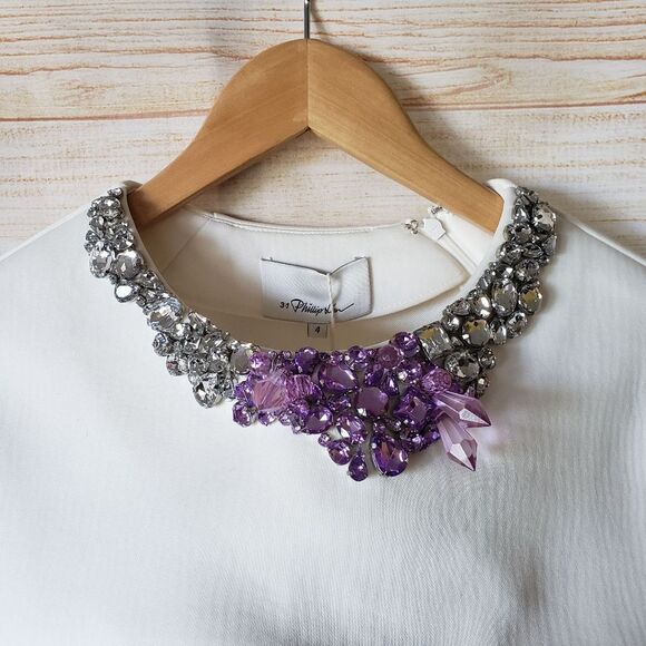 RARE! 3.1 Phillip Lim Oversized Top Shirt Encrusted Crystals Neckline Round Neck - Picture 4 of 11